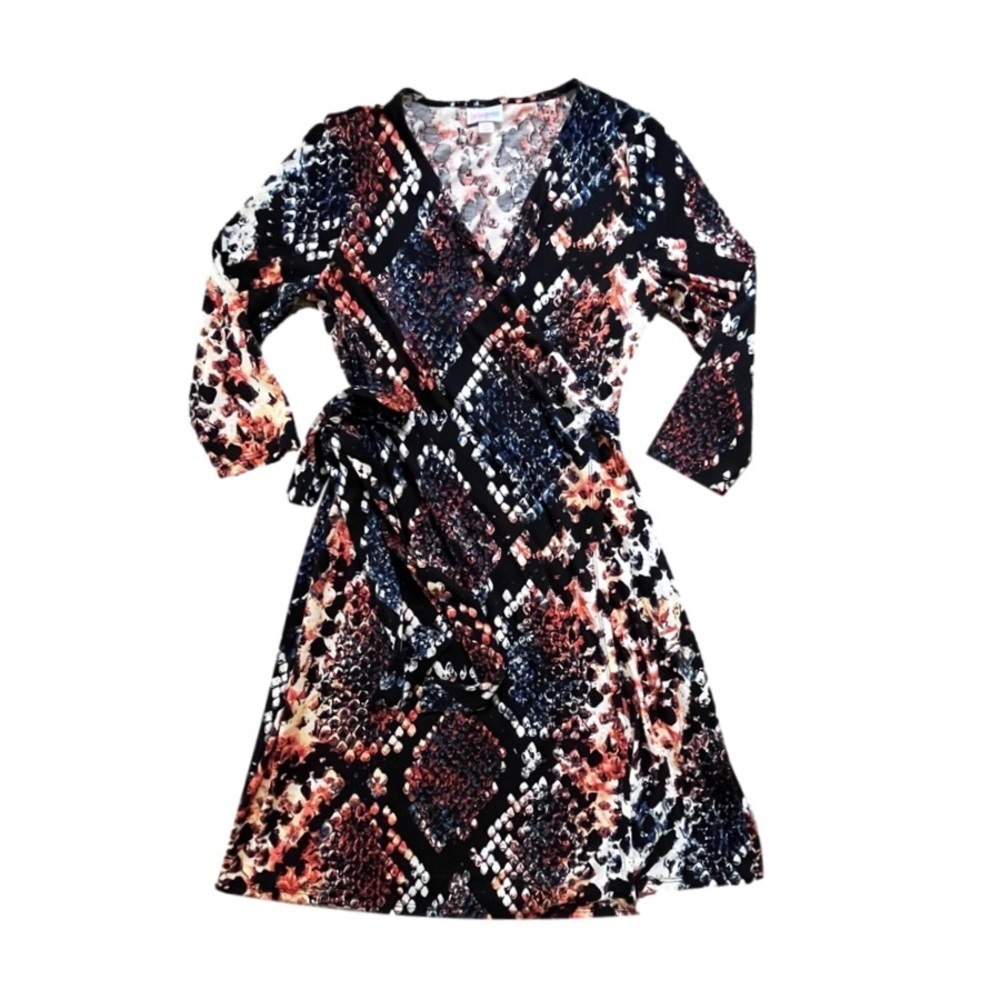 WRAP Dress in Black Reptile Print with 3/4‎ Sleeve A-line Fit Women’s XS EUC